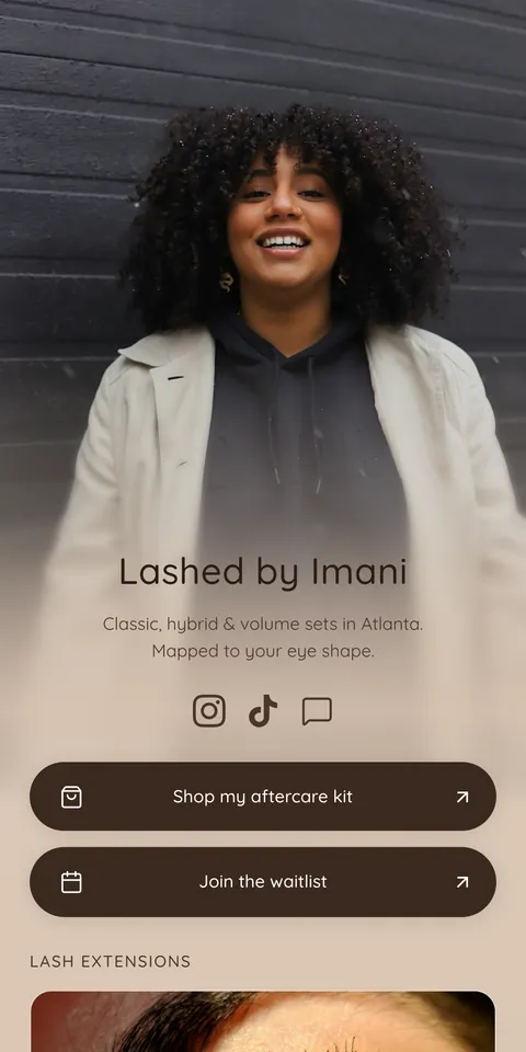 Lashed by Imani booking page